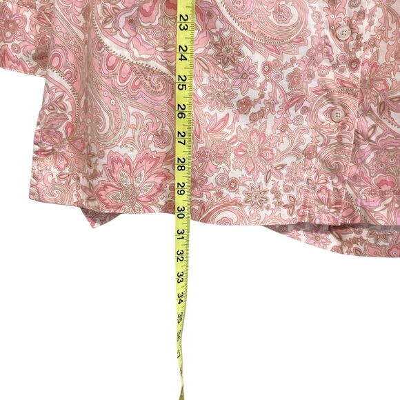 Isaac Mizrahi Live Button-Up Tunic Top Womens Size 8 Pink Tan Floral Long Sleeve - Picture 6 of 9